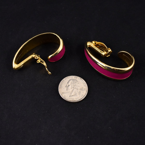 Large Pink Mauve Enamel Gold Earrings