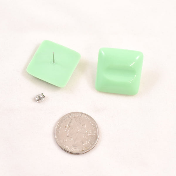 Plastic Mint Green Square Earrings