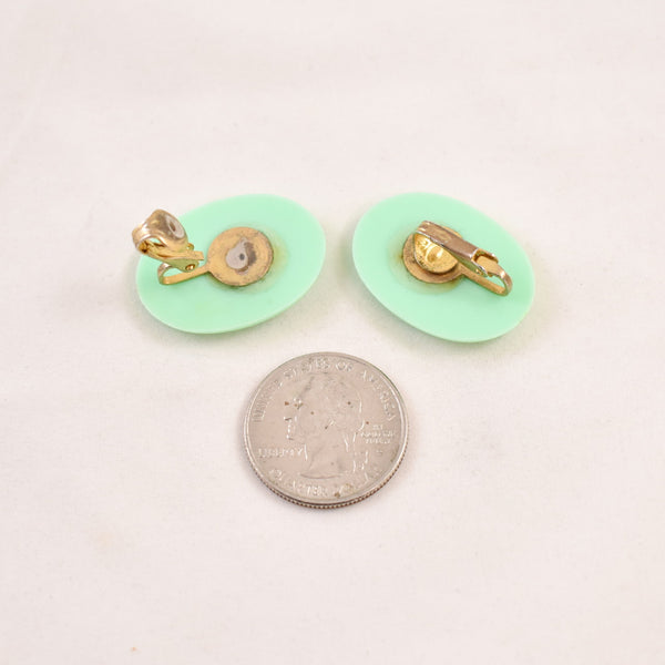 Oval Mint Green Button Earrings