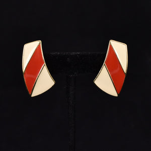 Trifari Red & Cream Enamel Earrings