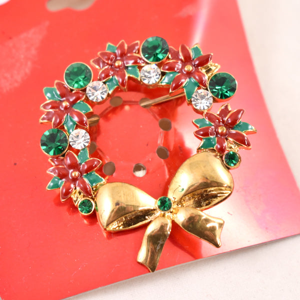 NOC Enamel Rhinestone Wreath Brooch