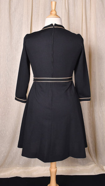 1960s Little Black and Tan Long Sleeve A-line Dress