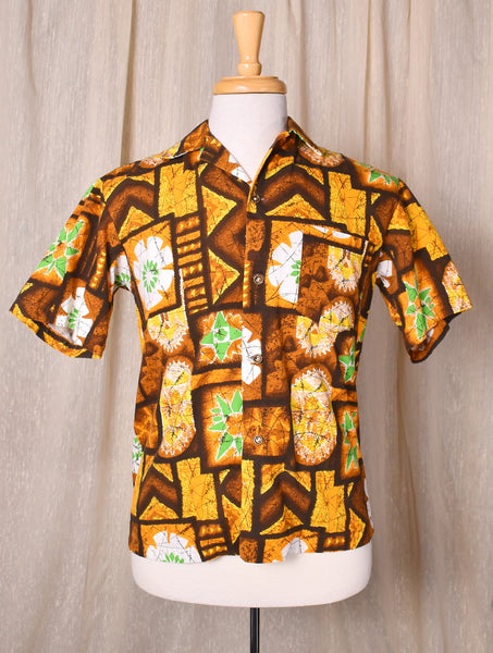 1960s Hookano Brown & Gold Graphic Tiki Shirt