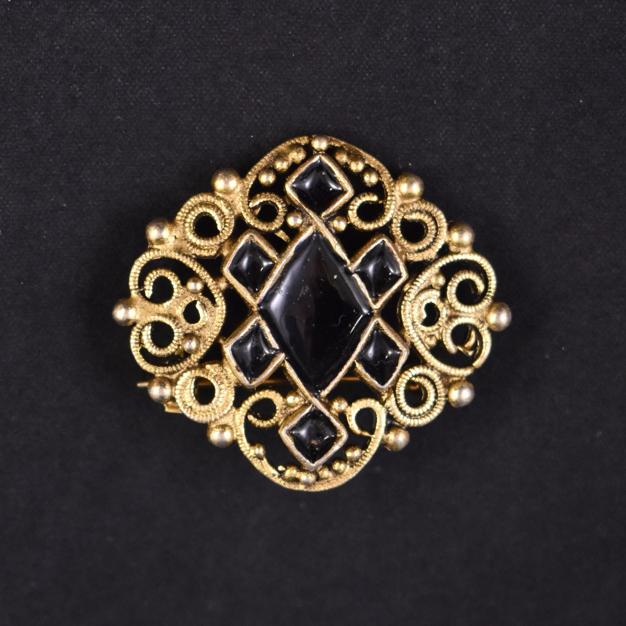 Gold & Black Filigree Victorian Style Pin