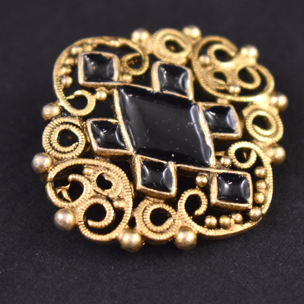 Gold & Black Filigree Victorian Style Pin