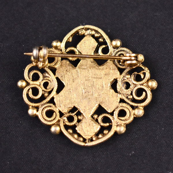 Gold & Black Filigree Victorian Style Pin