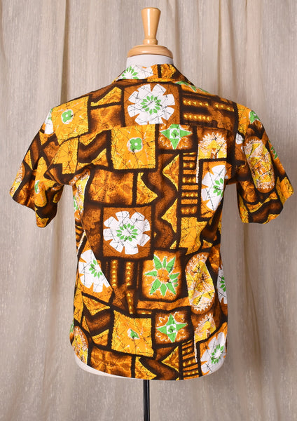 1960s Hookano Brown & Gold Graphic Tiki Shirt