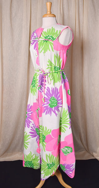 1960s Malia Tiki Big Floral Maxi Dress