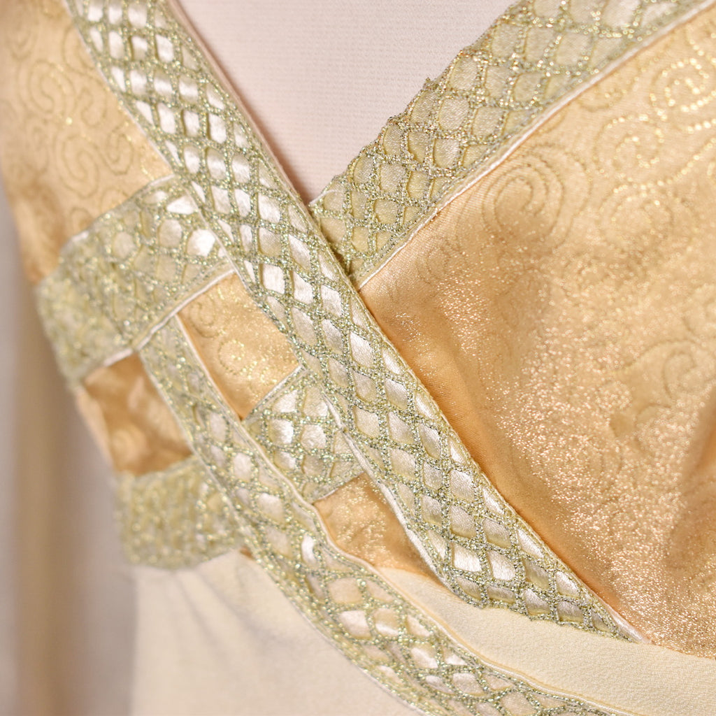 1960s Cream & Gold Swirl Maxi Dress Cats Like Us 1960s Cream & Gold Swirl Maxi Dress Cats Like Us