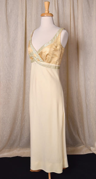1960s Cream & Gold Swirl Maxi Dress