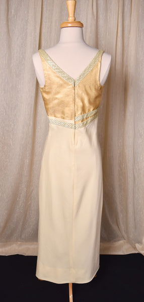 1960s Cream & Gold Swirl Maxi Dress