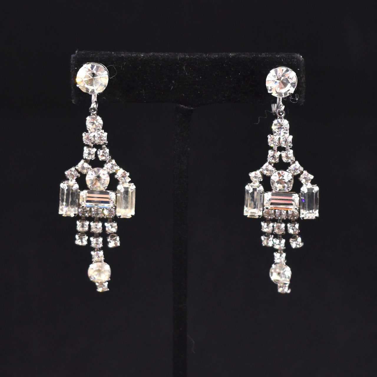 Large Dangling Rhinestone Chandelier Earrings