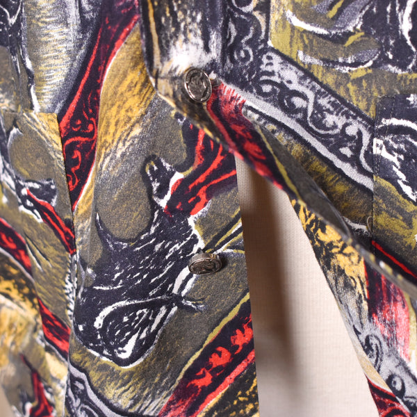 1960s Bullfighting Print Loop Collar Shirt