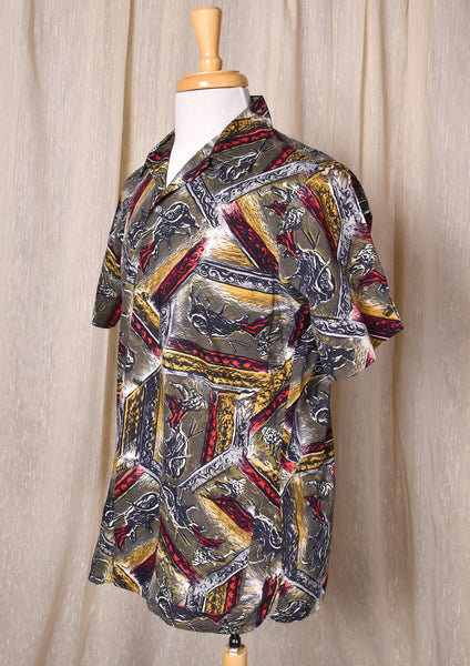 1960s Bullfighting Print Loop Collar Shirt