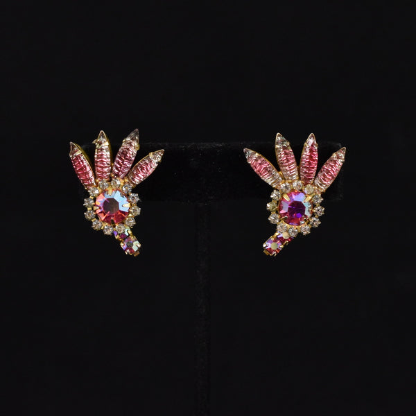 Dramatic Pink Marquise Rhinestone Earrings