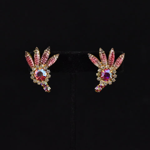 Dramatic Pink Marquise Rhinestone Earrings