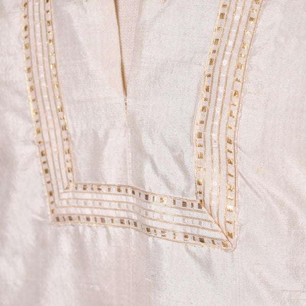 1960s Cream Gold Trim Nehru Collar Dress