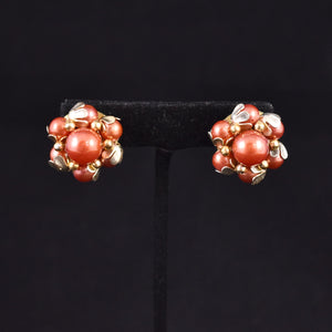 Orange Pearl Cluster Earrings