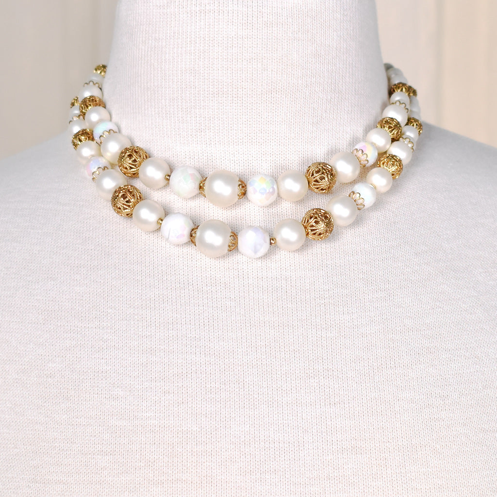 Double Pearl & Gold Vintage Necklace – Cats Like Us