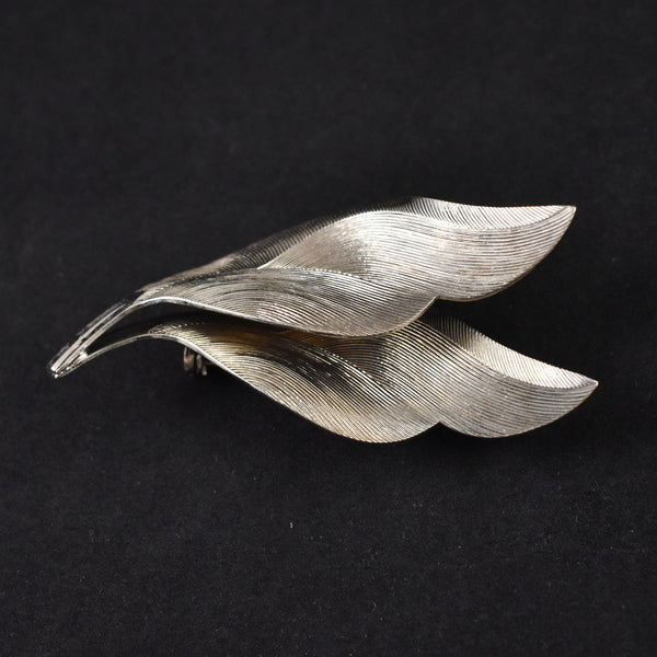 Double Silver Etched Leaf Brooch Cats Like Us