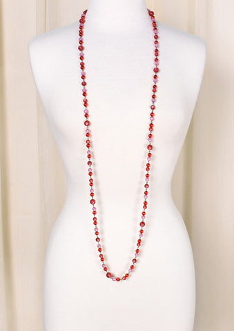 Extra Long Pink & Red Vintage Necklace Cats Like Us