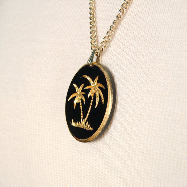 Gold Etched Palm Tree Necklace Cats Like Us