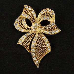 Gold Rhineshone Bow Brooch Cats Like Us