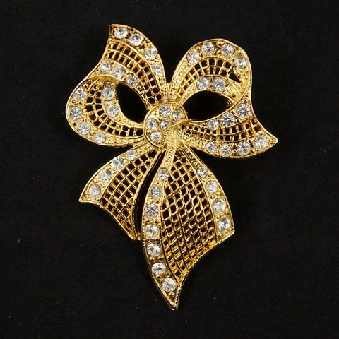 Gold Rhineshone Bow Brooch Cats Like Us