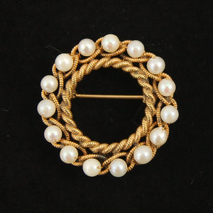 Gold Rope & Pearl Wreath Brooch Cats Like Us