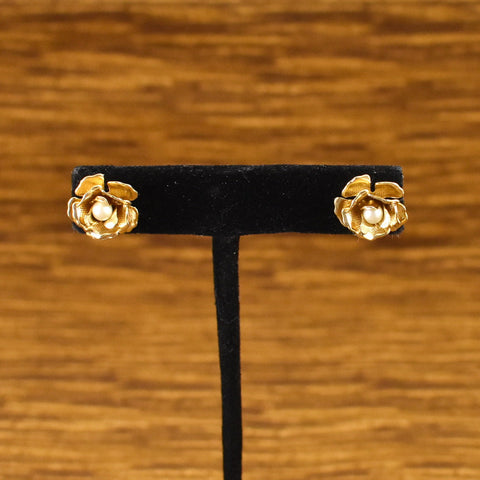 Gold Rose & Pearl Earrings Cats Like Us