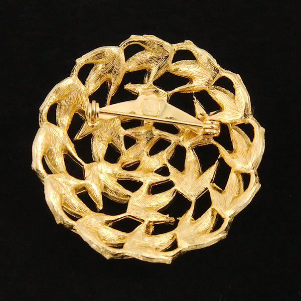 Gold Round Leaves Brooch Cats Like Us