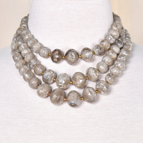 Gray Crackle Bead Vintage Necklace Cats Like Us