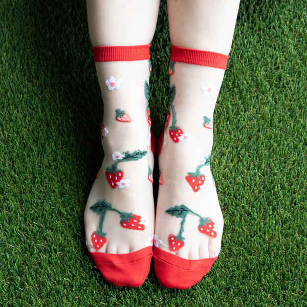 Berry Cute Strawberry Sheer Socks
