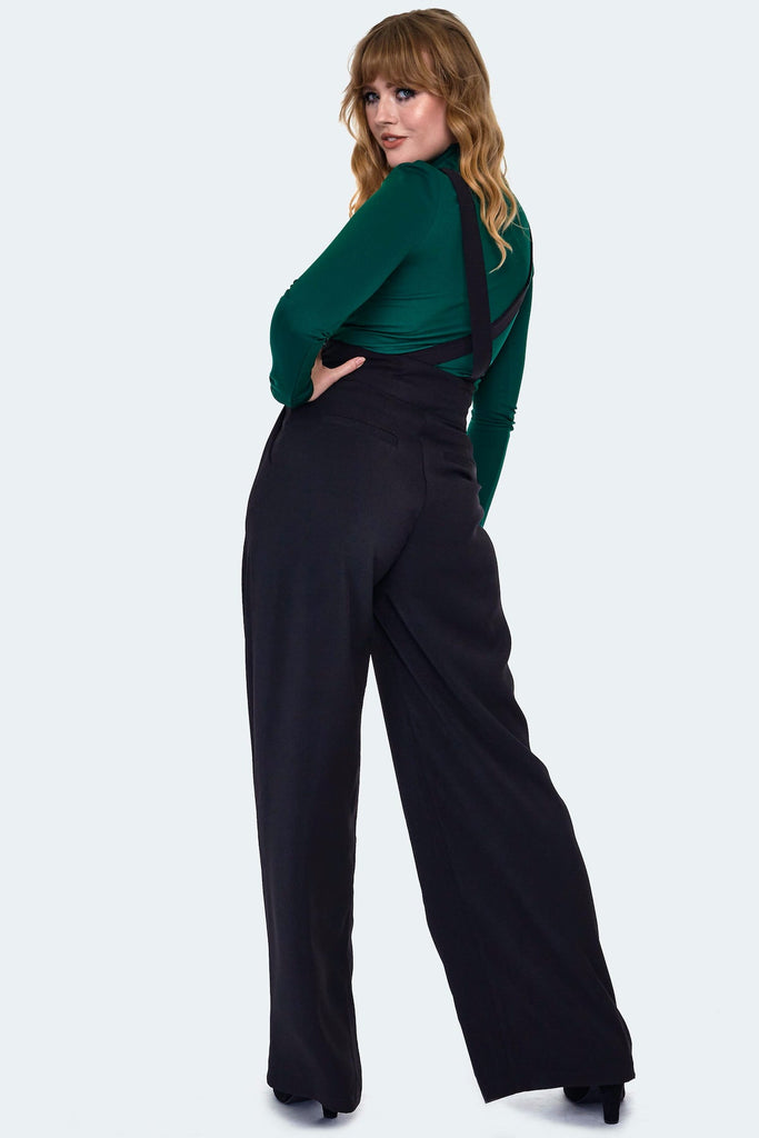 Black High Waisted Suspender Trousers