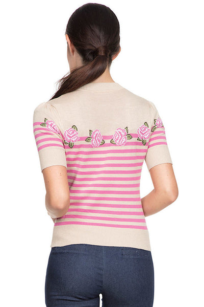 Julia Pink Roses Beige Sweater Cats Like Us