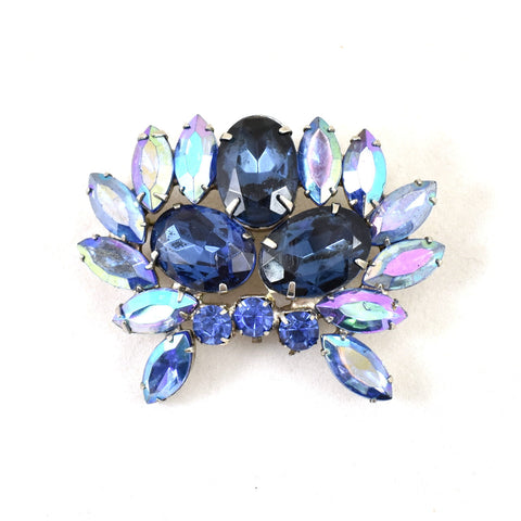 Large Blue Rhinestone Brooch Cats Like Us