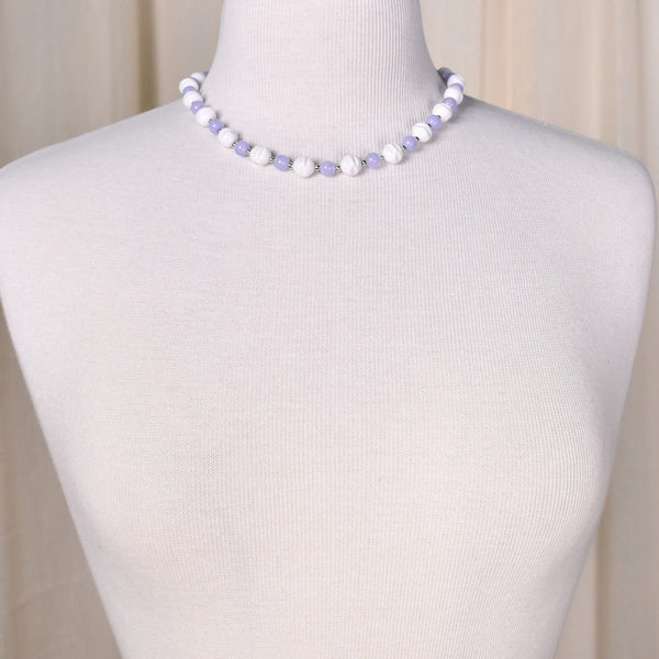 Lavender & White Bead Necklace Cats Like Us