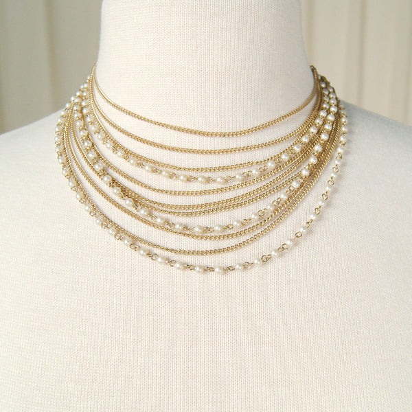 Layer Pearl & Chain Necklace Cats Like Us