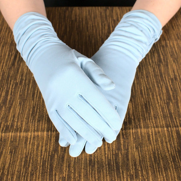 Long Baby Blue Ruched Gloves Cats Like Us