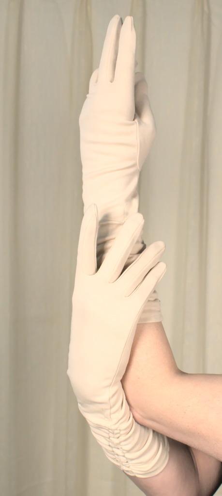 Long Beige Ruched Gloves Cats Like Us