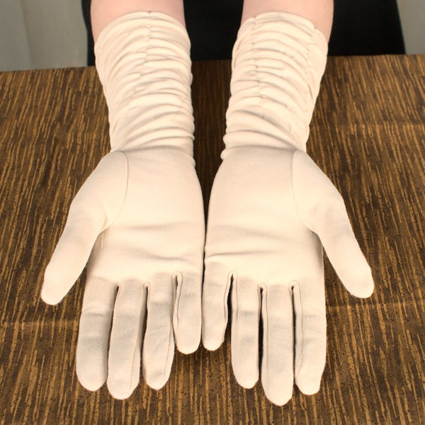 Long Beige Ruched Gloves Cats Like Us