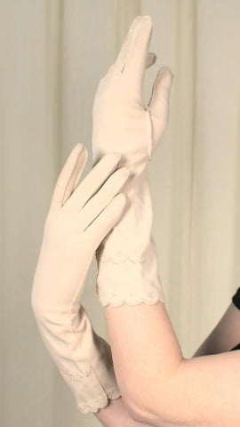 Long Beige Scallop Gloves Cats Like Us