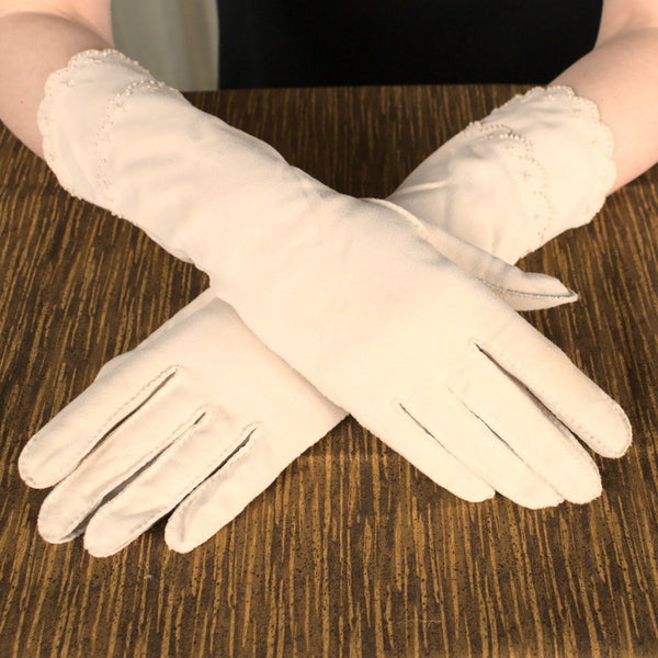 Long Beige Scallop Gloves Cats Like Us