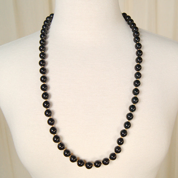 Long Black Bead Necklace Cats Like Us