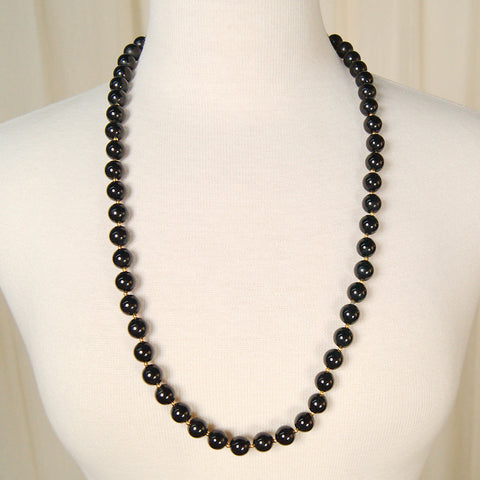 Long Black Bead Necklace Cats Like Us