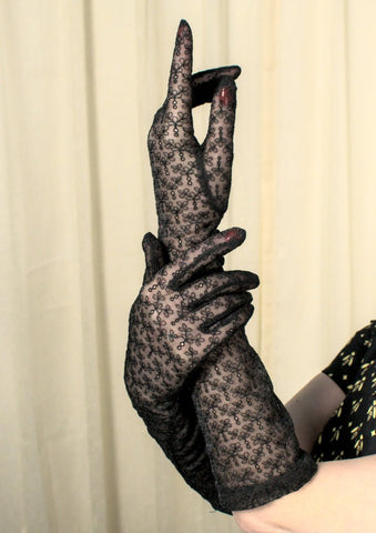 Long Black Eyelet Gloves Cats Like Us
