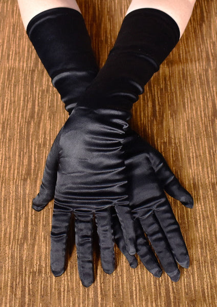 Long Black Satin Vintage Gloves Cats Like Us