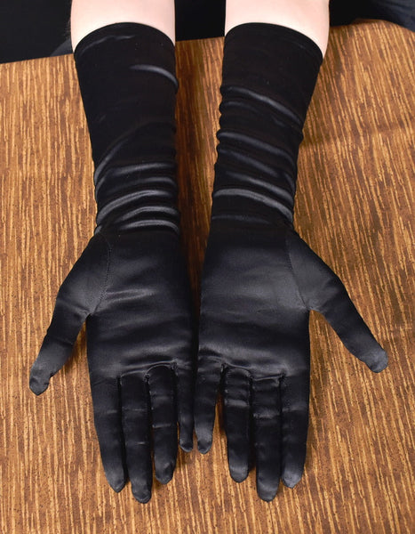 Long Black Satin Vintage Gloves Cats Like Us