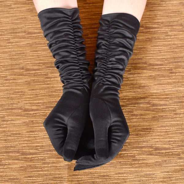 Long Black Vintage Ruched Gloves Cats Like Us