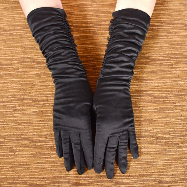 Long Black Vintage Ruched Gloves Cats Like Us